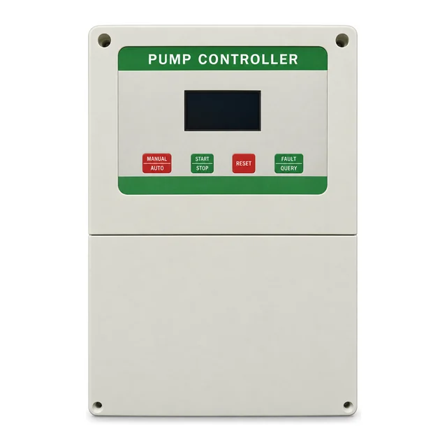 BC1 single-pump controller — English label layout BC1 single-pump control enclosure with example English front-panel labels